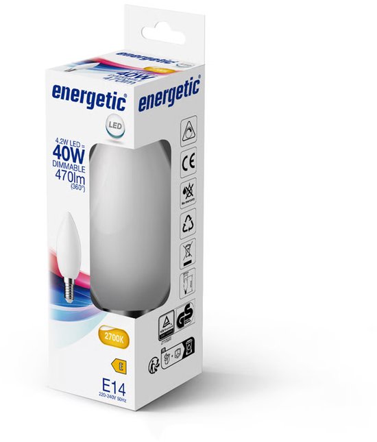 Energetic LED Kaarslamp B35 E14 4.2W 2700K 470lm 230V - Mat - Dimbaar - Warm Wit - afbeelding 4