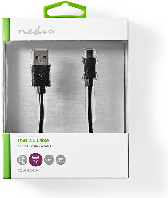 USB-Kabel - USB 2.0 - USB-A Male - USB Micro-B Male - 12 W - 480 Mbps - Vernikkeld - 2.00 m - Rond - PVC - Zwart - Doos - afbeelding 4