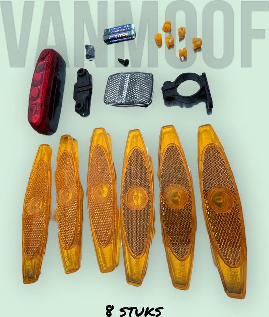 VanMoof Veiligheidsreflectoren / Lamp Set 8 Stuks Wielen en Front en Rear Universeel - afbeelding 3