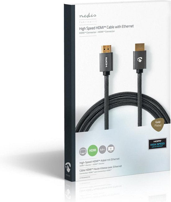 Nedis High Speed ​​HDMI-Kabel met Ethernet - HDMI Connector - HDMI Connector - 4K@60Hz - ARC - 18 Gbps - 5.00 m - Rond - Katoen - Gun Metal Grijs - Cover Window Box - afbeelding 7
