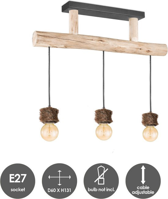 Home Sweet Home - Landelijke Hanglamp Furdy - geschikt voor E27 LED lichtbron - 3 lichts hanglamp gemaakt van Hout - 60/60/131cm - Pendellamp - afbeelding 2