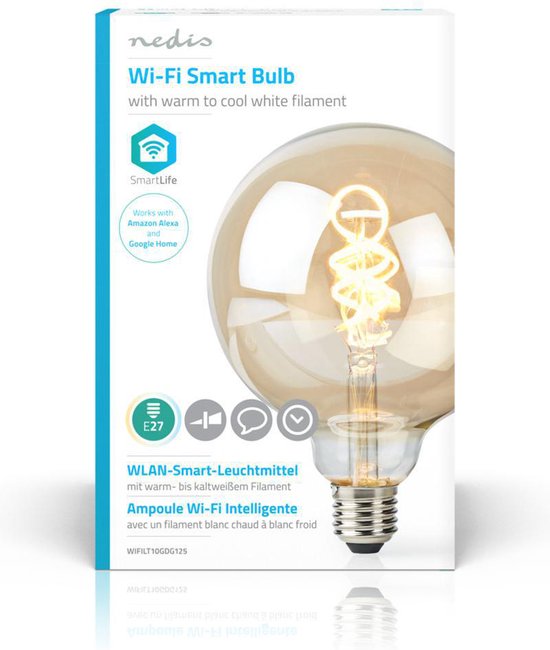 Nedis SmartLife LED Filamentlamp - Wi-Fi - E27 - 350 lm - 5.5 W - Koel Wit / Warm Wit - 1800 - 6500 K - Glas - Android / IOS - G125 - 1 Stuks - afbeelding 8