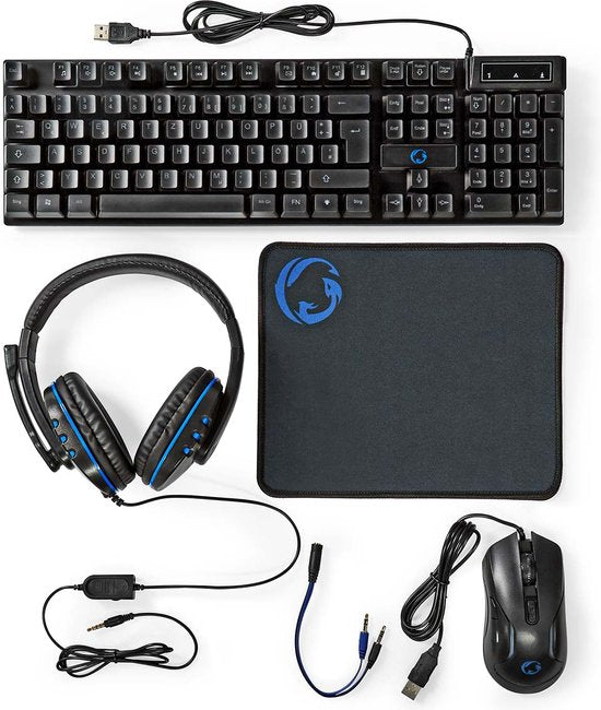 Nedis Gaming Combo Kit - 5-in-1 - Toetsenbord, Koptelefoon, Muis en Muismat - Zwart - QWERTZ - Duits - afbeelding 3