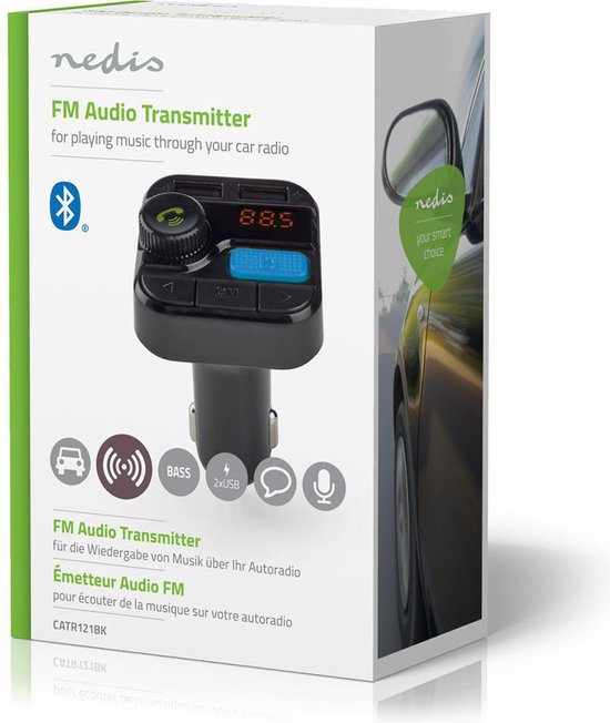 FM-Audiotransmitter voor Auto - Gefixeerd - Handsfree bellen - 0.8 " - LED-Scherm - Bluetooth - 5.0 V DC / 1.0 A / 5.0 V DC / 2.4 A - Bass boost - Google Assistant / Siri - Zwart - afbeelding 3