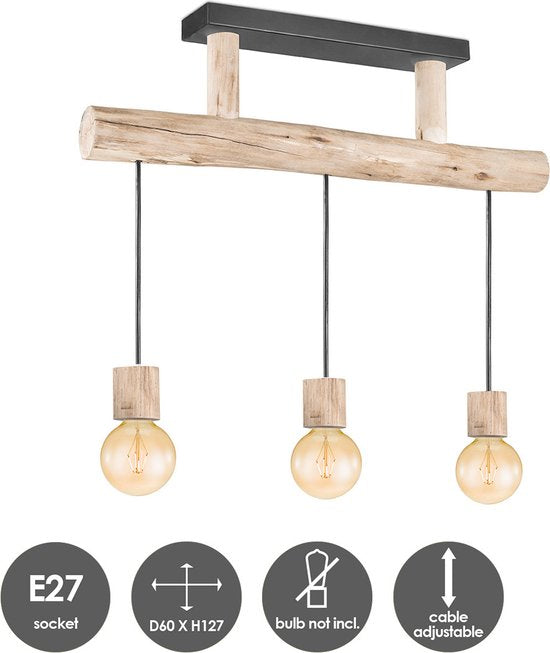 Home Sweet Home - Landelijke Hanglamp Billy - geschikt voor E27 LED lichtbron - 3 lichts hanglamp gemaakt van Hout - 60/18/127cm - Pendellamp - afbeelding 9