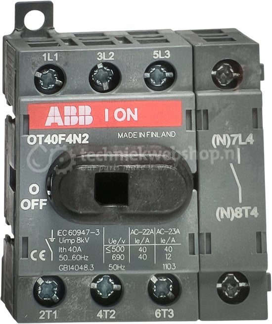 ABB Componenten SwitchLine - OT40F4N2 / Lastscheider 4P, 40 A bodem / DIN-rail montage, verkoop per: 1 x 1 stuk - 1SCA104932R1001, 6417019390727 | Aantal polen: 4 | Beschermingsgraad (NEMA): 1 | Vergrendelbaar: Nee | Beschermingsgraad frontzijde (IP) - afbeelding 1