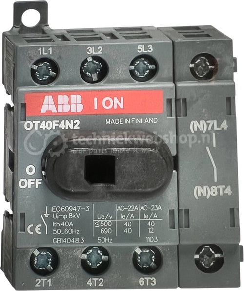 ABB Componenten SwitchLine - OT40F4N2 / Lastscheider 4P, 40 A bodem / DIN-rail montage, verkoop per: 1 x 1 stuk - 1SCA104932R1001, 6417019390727 | Aantal polen: 4 | Beschermingsgraad (NEMA): 1 | Vergrendelbaar: Nee | Beschermingsgraad frontzijde (IP) - afbeelding 1