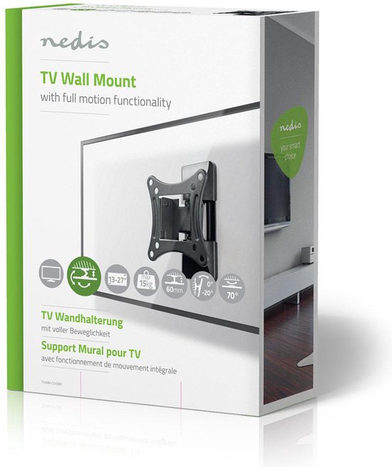 Nedis Draai- en Kantelbare TV-Muurbeugel - 13 - 27 " - Maximaal schermgewicht: 15 kg - Kantelbaar - Draaibaar - Minimale muurafstand: 60 mm - Maximale muurafstand: 60 mm - 1 Draaipunt(en) - ABS / Staal - afbeelding 6