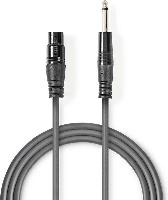 Nedis Ongebalanceerde Audiokabel - XLR 3-Pins Female - 6,35 mm Male - Vernikkeld - 1.50 m - Rond - PVC - Donkergrijs - Kartonnen Sleeve - afbeelding 2