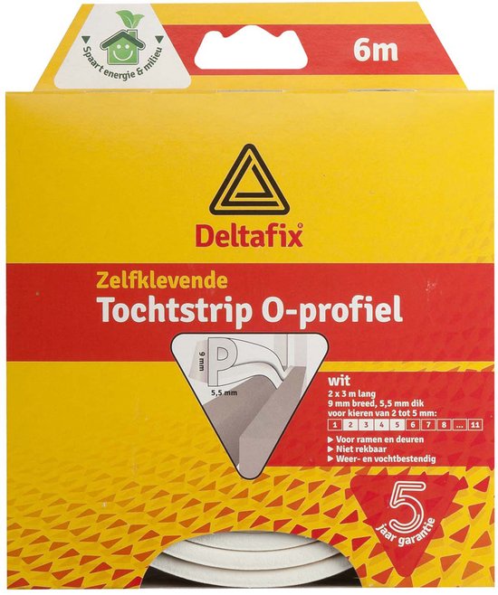 Deltafix Tochtstrip - tochtwering - wit - zelfklevend - O-profiel - 6 m x 9 mm x 6 mm - afbeelding 1