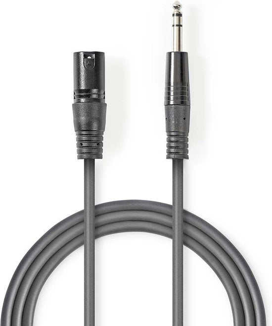 Nedis Gebalanceerde Audiokabel - XLR 3-Pins Male - 6,35 mm Male - Vernikkeld - 5.00 m - Rond - PVC - Donkergrijs - Kartonnen Sleeve - afbeelding 2