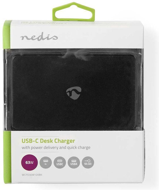 Nedis Oplader - 2x 3,0 A / 3x 2,4 A - Outputs: 5 - Poorttype: 1x USB-C / 4x USB-A - Geen Kabel Inbegrepen - 63 W - Automatische voltage selectie - afbeelding 5