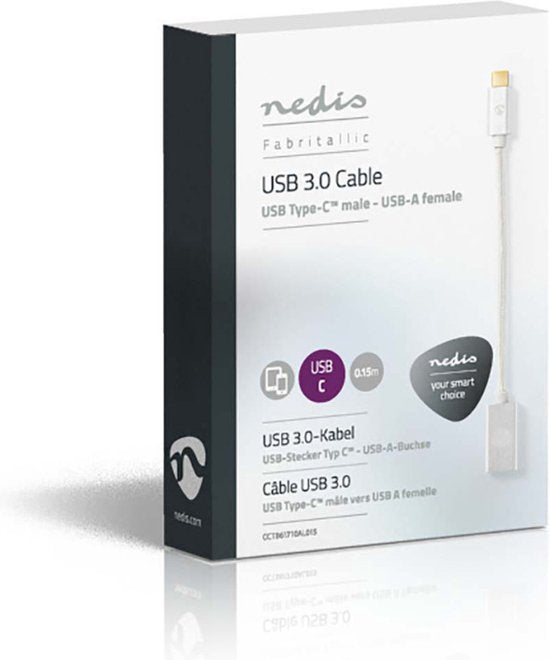 Nedis USB-C Adapter - USB 3.2 Gen 1 - USB-C Male - USB-A Female - 5 Gbps - 0.20 m - Rond - Verguld - Gevlochten / Nylon - Zilver - Cover Window Box - afbeelding 8