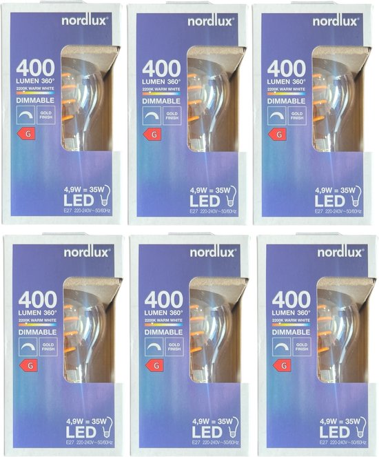 6 x Nordlux LED-lamp E27 Peer 4,9 W Goud Spiraal Dimbaar - afbeelding 1
