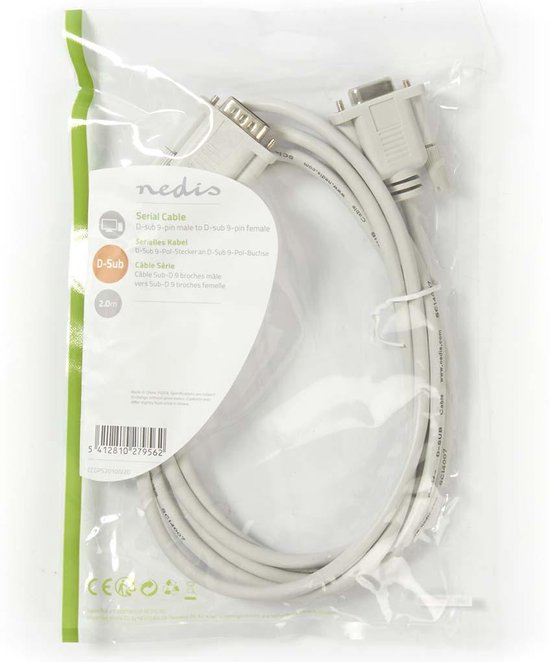 Seriële Kabel - D-SUB 9-Pins Male - D-SUB 9-Pins Female - Vernikkeld - 2.00 m - Rond - PVC - Ivoor - Envelop - afbeelding 2