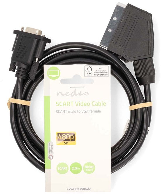 Nedis SCART-Kabel - SCART Male - VGA Female 15p - Vernikkeld - 480p - 2.00 m - Rond - PVC - Zwart - Label - afbeelding 2