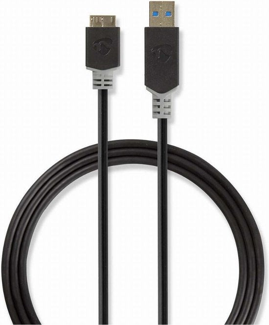 Nedis USB-Kabel - USB 3.2 Gen 1 - USB-A Male - USB Micro-B Male - 5 Gbps - Verguld - 2.00 m - Rond - PVC - Antraciet - Doos - afbeelding 4
