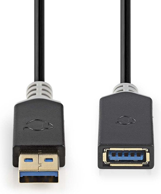 Nedis USB-Kabel - USB - USB-A Male - USB-A Female - Verguld - m - Rond - PVC - Antraciet - Doos - afbeelding 6