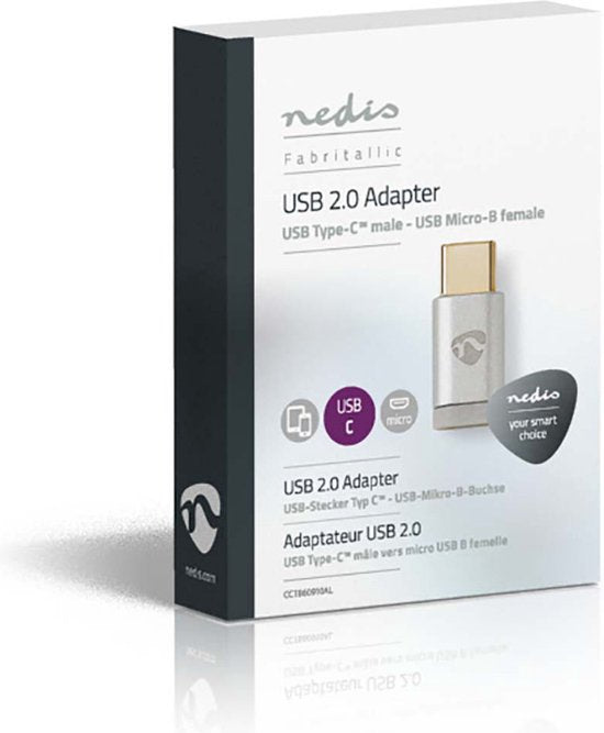 Nedis USB-C Adapter - USB 2.0 - USB-C Male - USB Micro-B Female - 480 Mbps - Rond - Verguld - Zilver - Cover Window Box - afbeelding 12