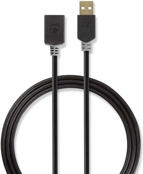 Nedis USB-Kabel - USB - USB-A Male - USB-A Female - Verguld - m - Rond - PVC - Antraciet - Doos - afbeelding 11