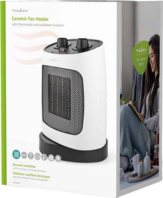 Nedis Keramische PTC-Ventilatorkachel - 1000 / 2000 W - 2 Verwarmingsmodi - Instelbare thermostaat - Draait automatisch - Oververhittingsbeveiliging - Omvalpreventie - afbeelding 12