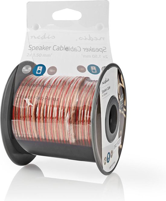 Nedis Speaker-Kabel - 2 x 1.50 mm² - Koper - 15.0 m - Rond - PVC - Transparant - Rol - afbeelding 3