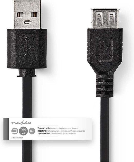 Nedis USB-Kabel - USB 2.0 - USB-A Male - USB-A Female - 480 Mbps - Vernikkeld - 3.00 m - Rond - PVC - Zwart - Label - afbeelding 6