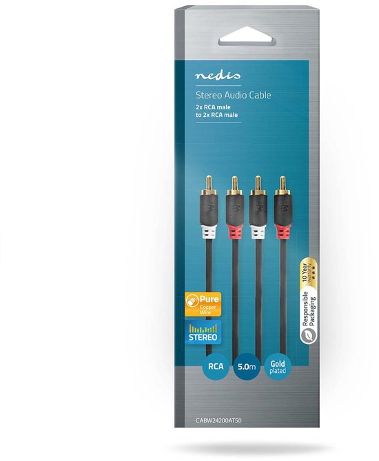 Nedis Stereo-Audiokabel - 2x RCA Male - 2x RCA Male - m - Rond - Doos - afbeelding 3