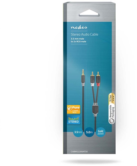 Nedis 3,5mm Jack - Tulp stereo audio kabel - zwart - meter - afbeelding 30