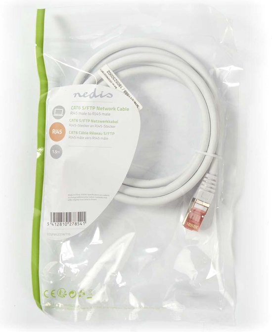 CAT6 Netwerkkabel - RJ45 Male - RJ45 Male - S/FTP - 1.50 m - Rond - LSZH - Wit - Envelop - afbeelding 5
