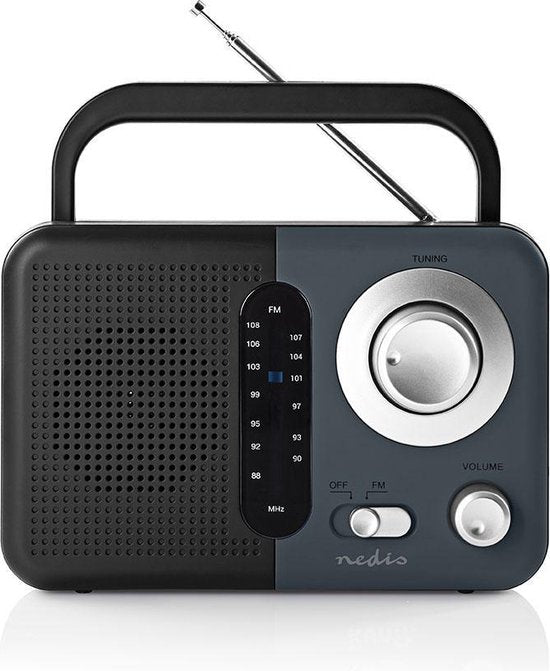Nedis FM-Radio - Draagbaar Model - FM - Batterij Gevoed / Netvoeding - Analoog - 2.4 W - Zwart-Wit Scherm - Koptelefoonoutput - IP20 - Handvat - Grijs / Zwart - afbeelding 2