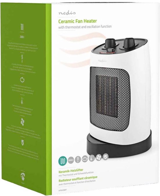 Nedis Keramische PTC-Ventilatorkachel - 1000 / 2000 W - 2 Verwarmingsmodi - Instelbare thermostaat - Draait automatisch - Oververhittingsbeveiliging - Omvalpreventie - afbeelding 15