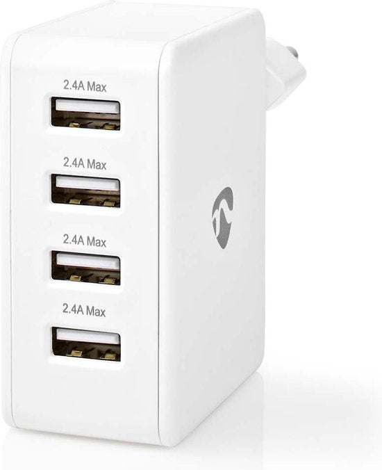 Nedis Oplader - 24 W - 4x 2.4 A - Outputs: 4 - 4x USB-A - Geen Kabel Inbegrepen - Single Voltage Output - Wit - afbeelding 6