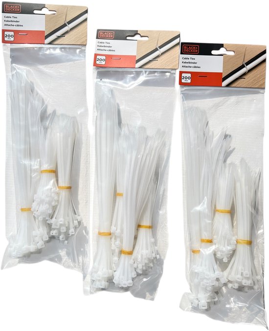 BLACK + DECKER KABELBINDERS, TIE-WRAPS, 3 Pakken van 200 st Assortie BUNDELVOORDEEL - afbeelding 1