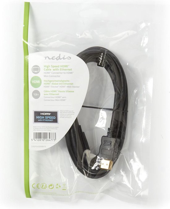 Nedis HDMI kabel m HDMI Type A (Standaard) HDMI Type C (Mini) Zwart - afbeelding 2