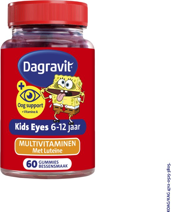 Dagravit Kids Eyes Multivitaminen met oogsupport - Multivitamine met vitaminen en mineralen - Met o.a. vitamine C en vitamine A ( luteïne) - Glutenvrij en lactosevrij - Bessensmaak - Spongebob - Leeftijd 6-12 jaar - 60 gummies - afbeelding 1