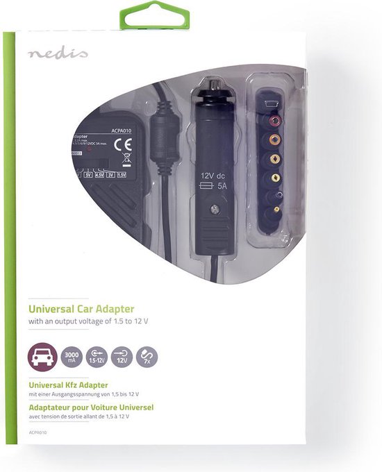 Nedis Universele AC-Stroomadapter - 36 W - 0 - 12 V DC - 1.20 m - 5.0 A - 7 plug(s) - Zwart - afbeelding 3