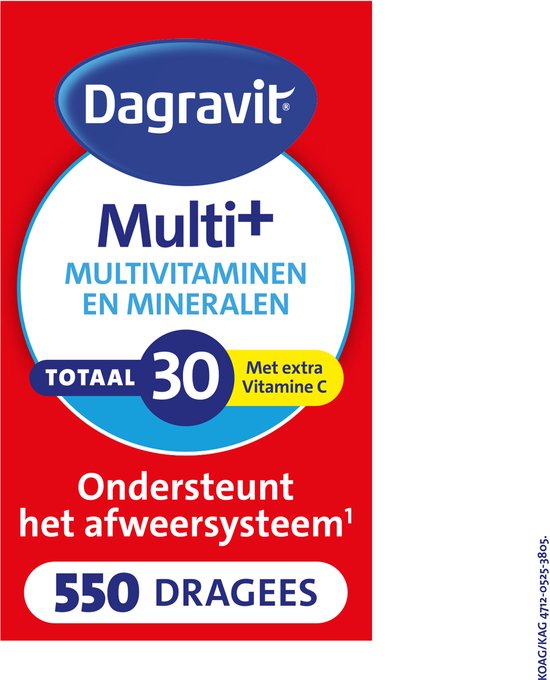 Dagravit Totaal 30 Multivitaminen Voordeelverpakking - Vitamine A, C en het mineraal selenium ondersteunen het afweersysteem - 550 dragees - afbeelding 1
