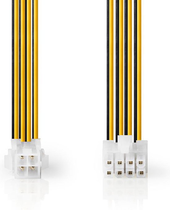 Nedis Interne Voedingskabel - EPS 8-Pins Male - P4 Female - Verguld - 0.15 m - Rond - PVC - Geel / Zwart - Envelop - afbeelding 1