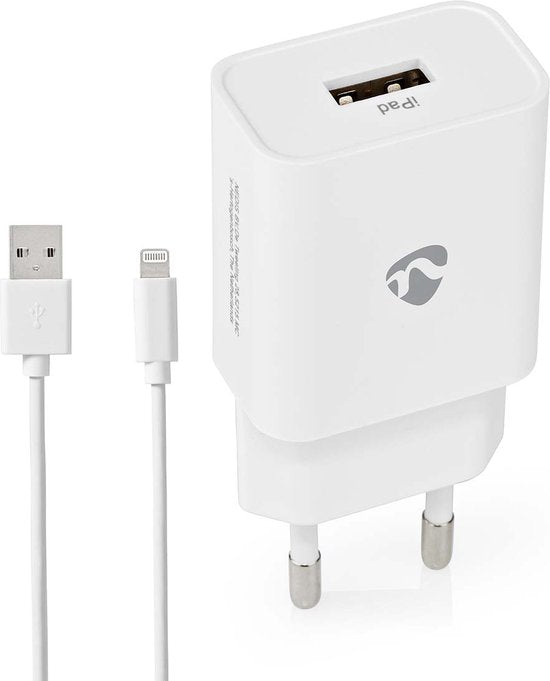 Nedis Oplader - 12 W - 1x 2.4 A - Outputs: 1 - USB-A - Lightning 8-Pins (Los) Kabel - 1.00 m - Single Voltage Output - Wit - afbeelding 3