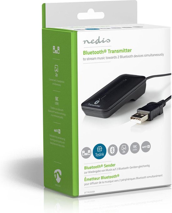 Nedis Bluetooth-Zender - Input: 1x TosLink Female - AptX Low latency / AptX / SBC - Maximaal 2 Apparaten - Zwart - afbeelding 9