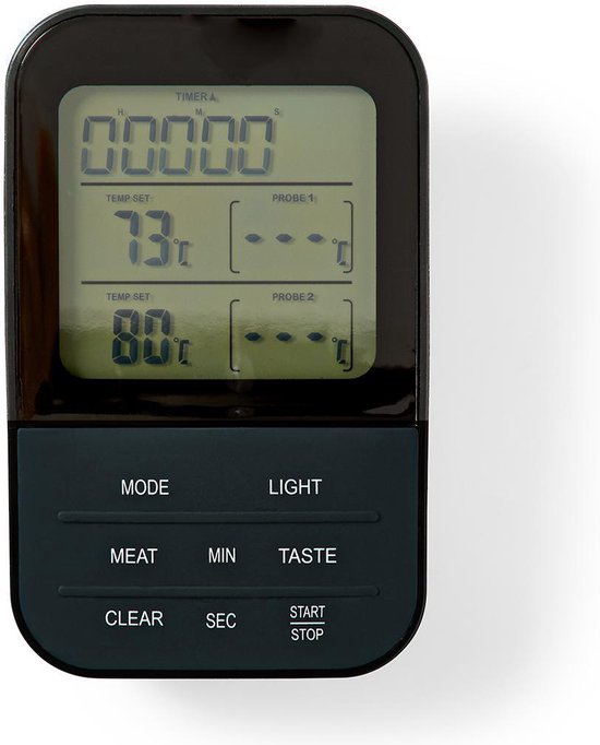 Nedis Vleesthermometer - Alarm / Draadloos / Temperatuurinstelling / Timer - LCD-Scherm - 0 - 250 °C - Zwart - afbeelding 11