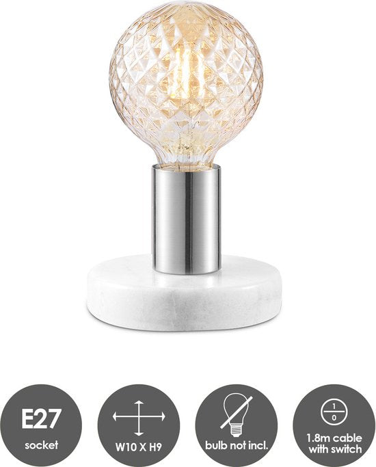 Home Sweet Home - Moderne tafellamp Sten - Geborsteld staal - 10/10/9cm - bedlampje - geschikt voor E27 LED lichtbron - gemaakt van Marmer en metaal - afbeelding 2