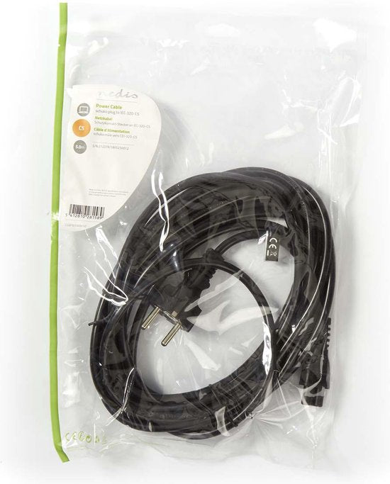Nedis Stroomkabel - Type F (CEE 7/7) Male - IEC-320-C5 - Recht - Recht - Vernikkeld - 5.00 m - Rond - PVC - Zwart - Label - afbeelding 3