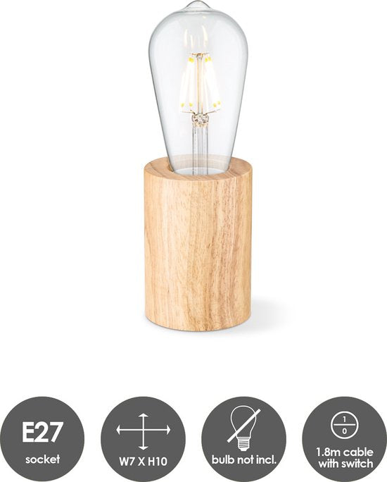 Home Sweet Home - Landelijke tafellamp Eliaz Rond - 7/7/10cm - bedlampje - geschikt voor E27 LED lichtbron - gemaakt van Hout - afbeelding 7