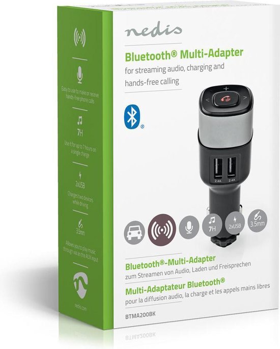 Nedis Bluetooth Multi-Adapter - Output: 1x 3,5 mm - SBC - 7 uur - Ingebouwde microfoon - Volumebediening - Automatische uitschakelfunctie - Grijs / Zwart - afbeelding 3