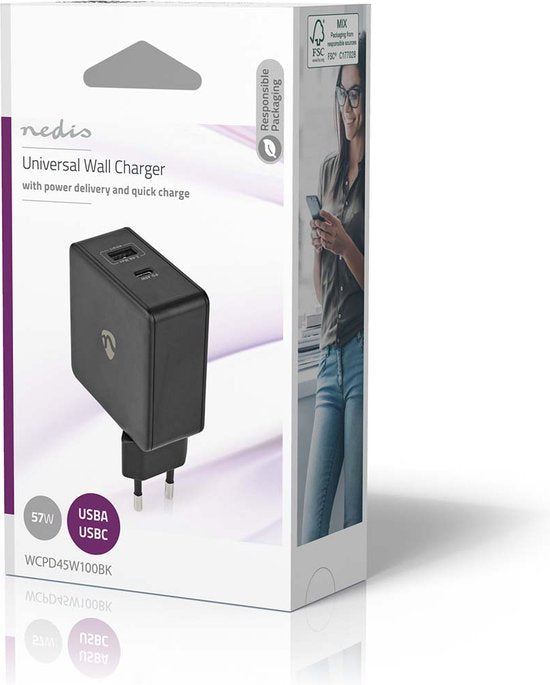 Nedis thuislader met 1 USB-C PD en 1 USB-A poort - 57W - afbeelding 14
