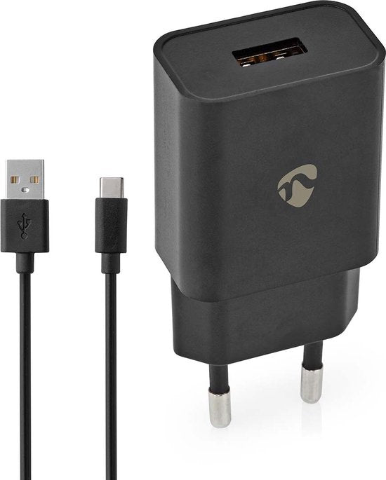 Nedis Oplader - 12 W - 1x 2.4 A - Outputs: 1 - USB-A - USB Type-C (Los) Kabel - 1.00 m - Single Voltage Output - Zwart - afbeelding 1