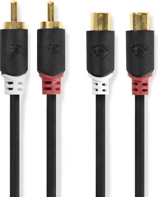 Nedis Stereo-Audiokabel - 2x RCA Male - 2x RCA Female - Verguld - 2.00 m - Rond - Antraciet - Doos - afbeelding 3