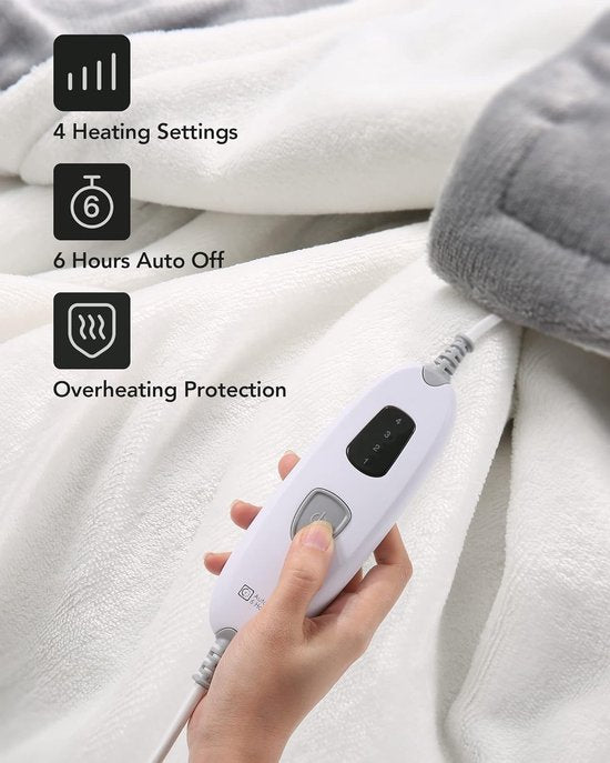 Elektrische verwarmingsdeken, voor bed met automatische uitschakeling, oververhittingsbeveiliging, automatische timer, 6 uur, 4 temperatuurniveaus, wasbaar, 180 x 130 cm - afbeelding 8